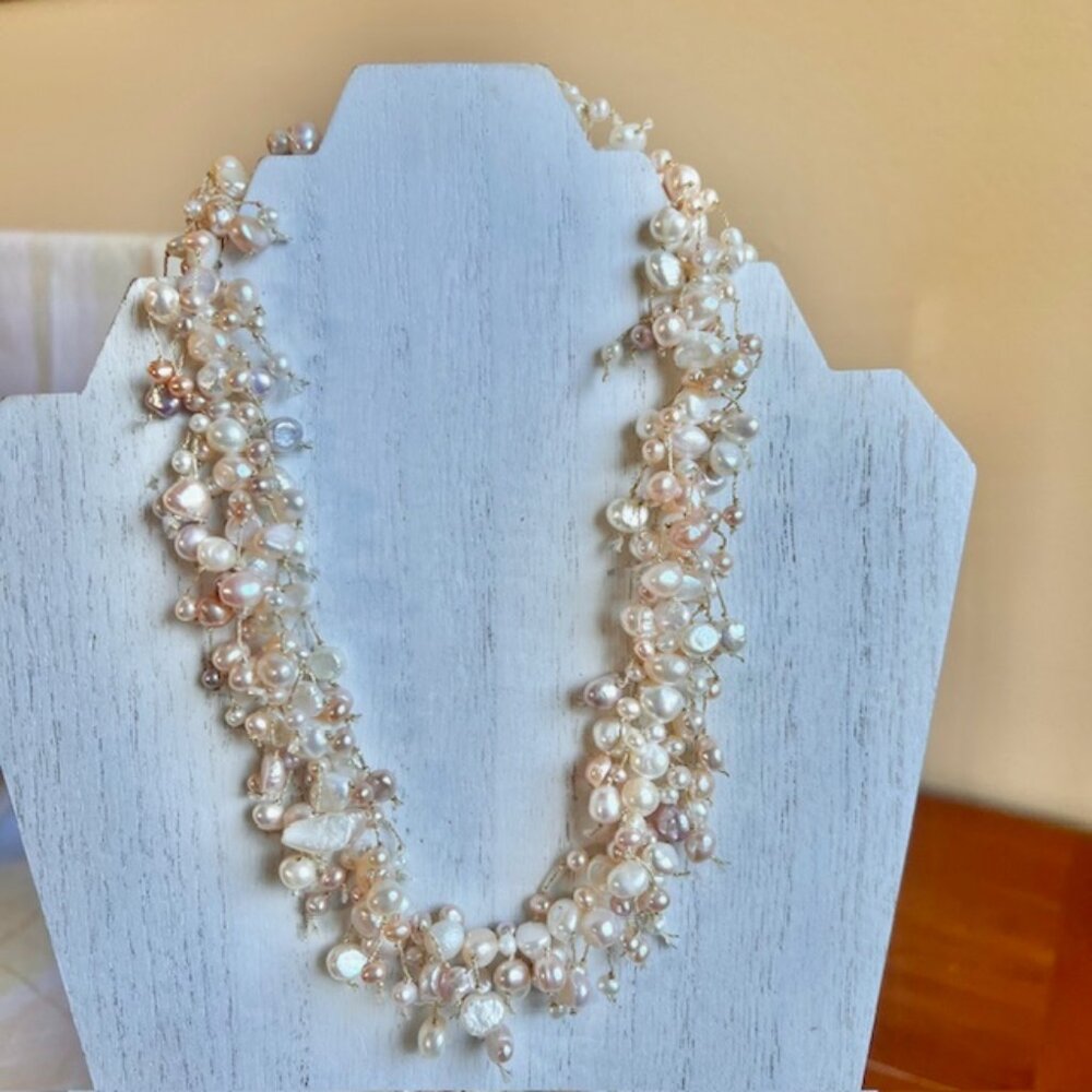Pearl Collar Necklace, Faux Pearl Dangle Necklace